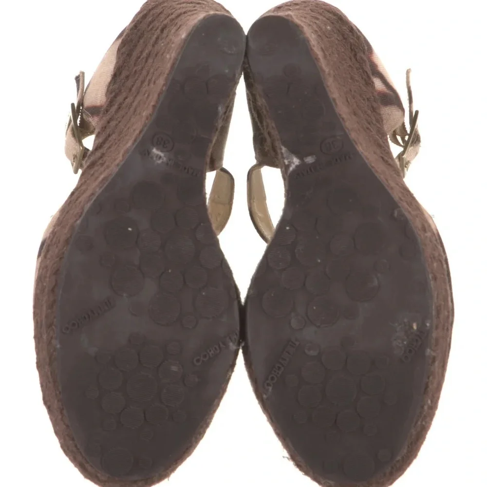 Jimmy Choo Brown and Cream Patterned Espadrille Wedge Sandals